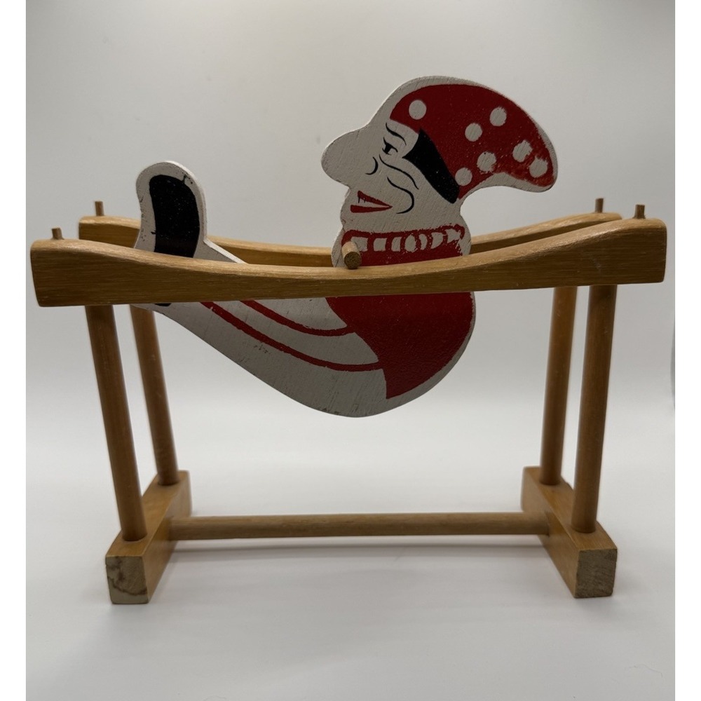 Vintage Acrobatic Wooden Clown On Trapeze, Hand-made